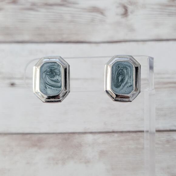 Vintage Stud Earrings Swirly Design with Silver Tone Halo - Picture 1 of 7